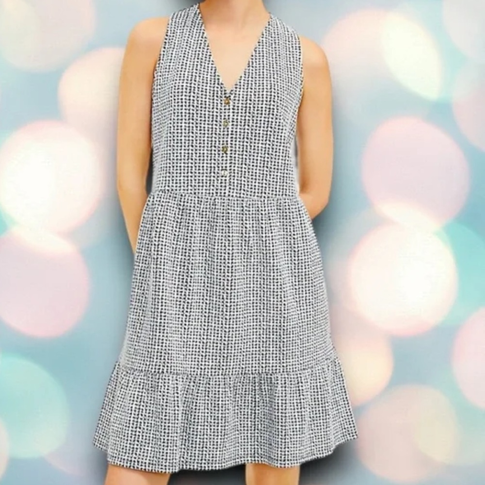 LOFT Textured Button Flounce Dress | Size Small